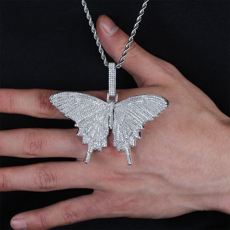 New Iced Out Butterfly Solid Pendant 