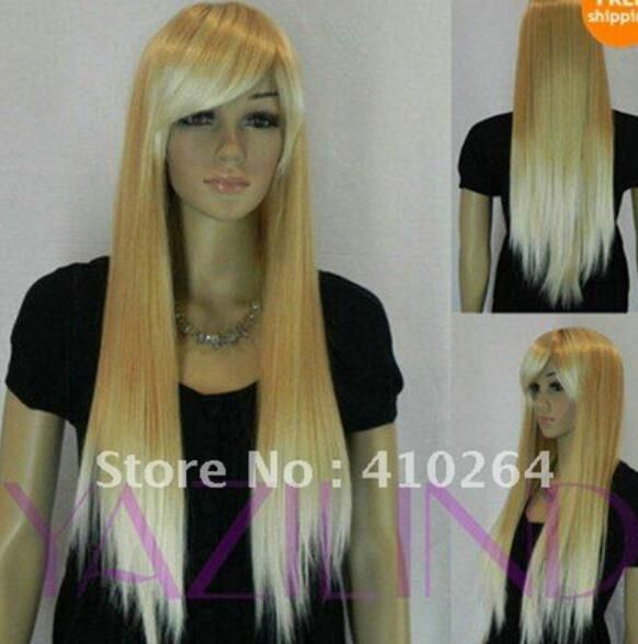 Free Shippin Long Straight Blonde Silver Side Swept Bangs