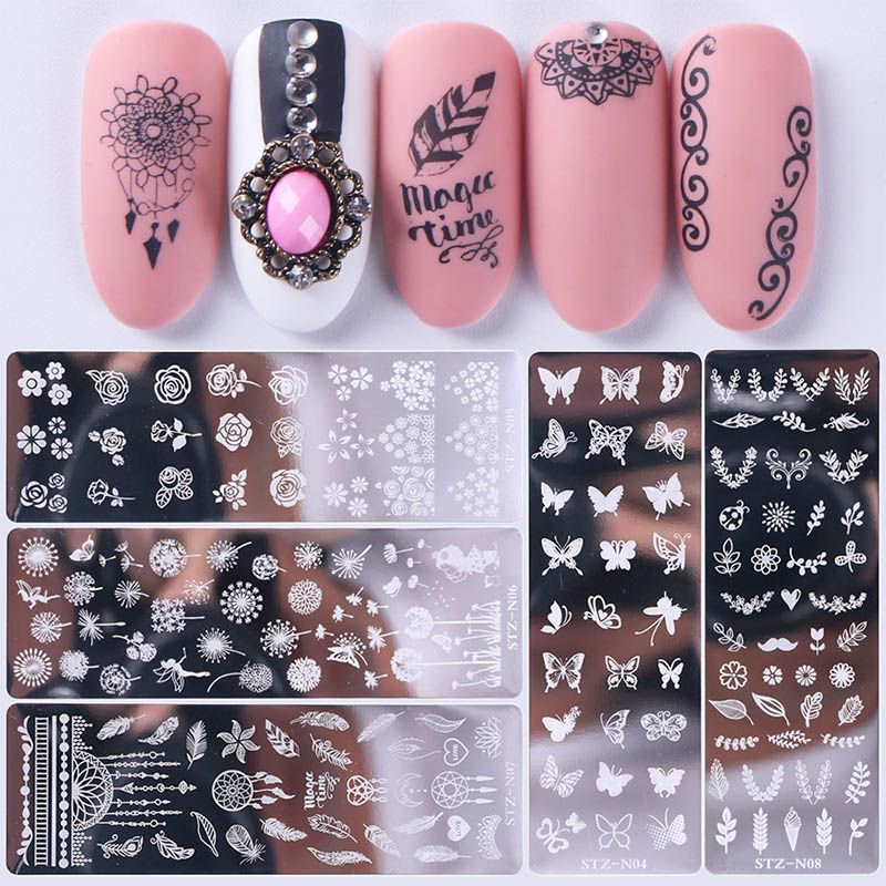 Acquista 12x4cm 12 Disegni Fiore Farfalla Pizzo Animali Domestici Fai Da Te Polacco Timbratura Nail Art Stamp Modelli Nail Manicure Stencil Strumento Di Trasferimento A 0 72 Dal Oldtree Dhgate Com