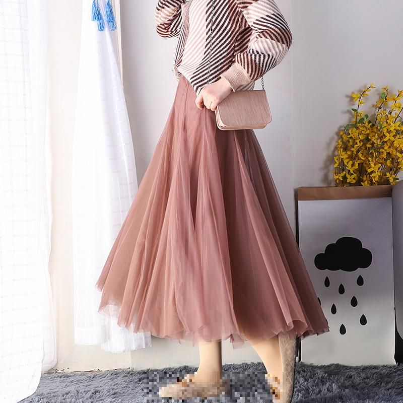 Vestido rojo de malla, longitud media, falda, hilo neto, medio, plisado, hada, faldas largas