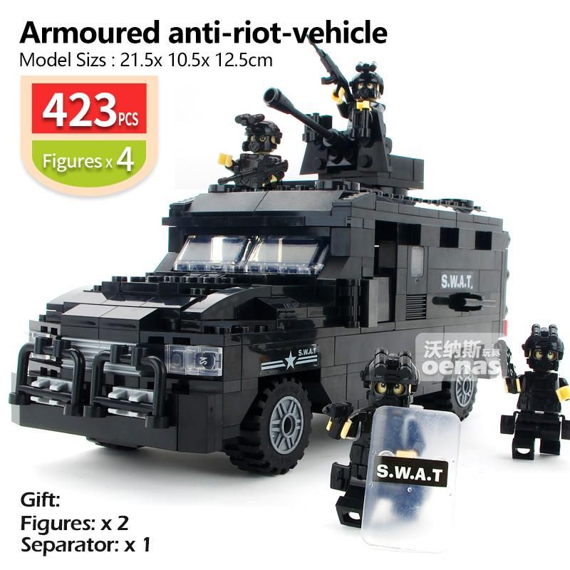 WWEI Custom SWAT Auto della Polizia veicolo Compatibile con LEGO con 4 Minifigure per SWAT Team Polizia 