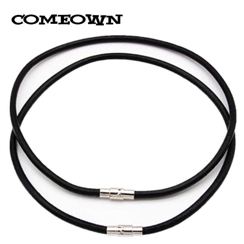 2020 COMEOWN 12 30 4mm Black Genuine Leather Cord Necklace With