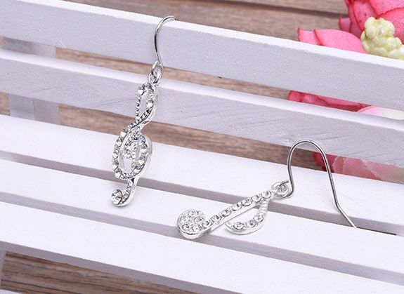 Asymmetric Personality Trendy Music Notes Ear Hook Crystal Silver Color Rhinestone Earring Women Accessory Lady Stud Earrings