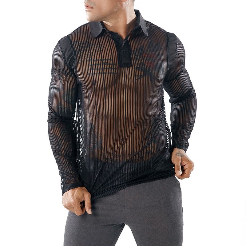 Compra Polo De Malla Transparente De Malla Para Hombres Ropa De Club  Nocturno De Manga Larga Sexy Camisas De Polo Camiseta Fiesta De Hombre  Realizar Streetwear Tops 1616 B17 Barato | Entrega