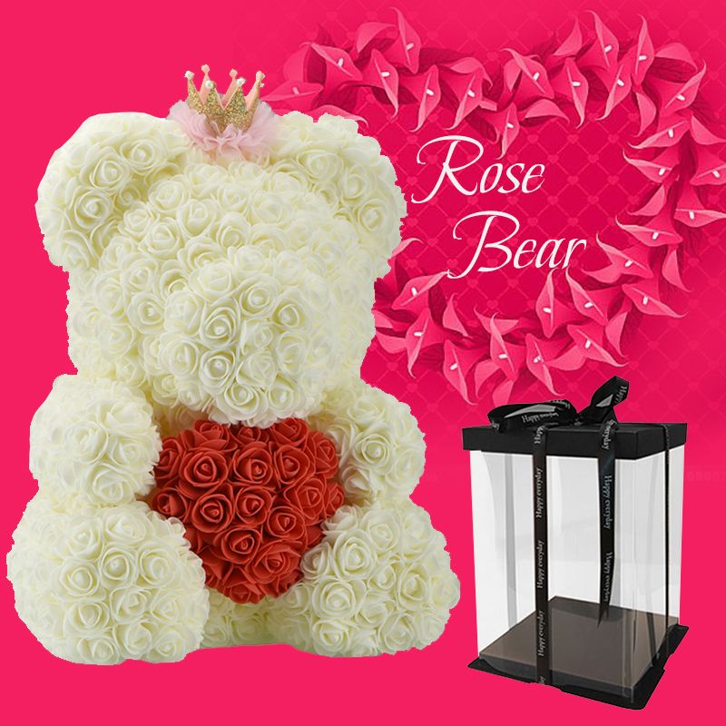 rose teddy bear with box