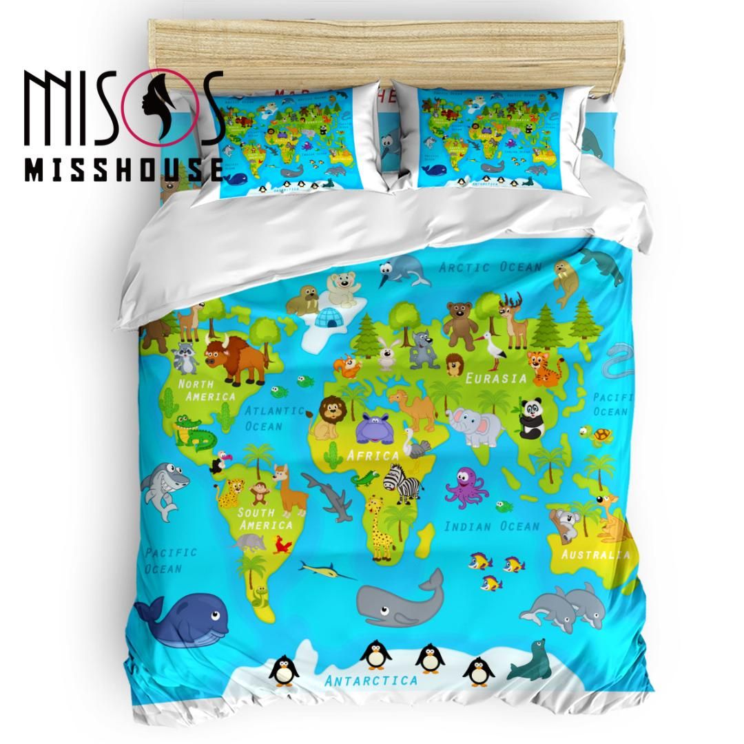 Misshouse Map With Animals Australian Kangaroo Panda Duvet Cover