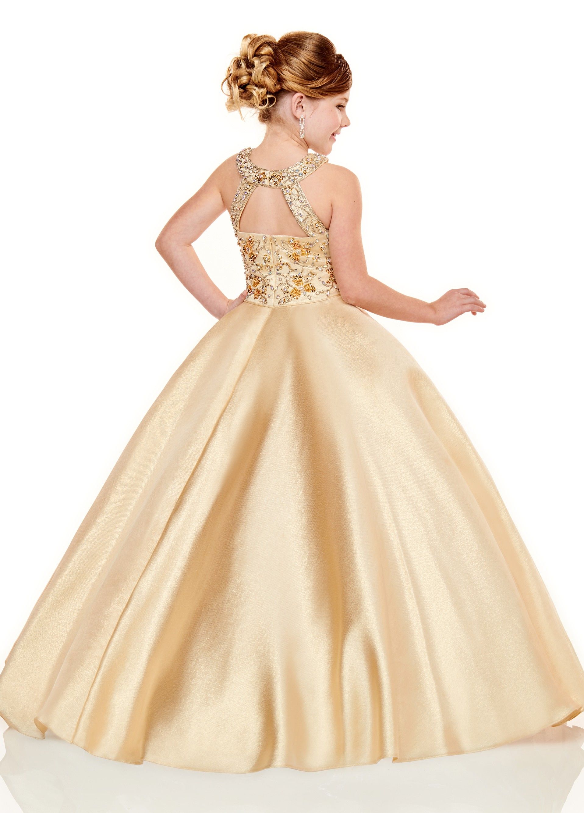 Hengyud Gold Sequins V-Neck Pageant Dress - Long Prom, Bridesmaid, Or Flower Girl Dress