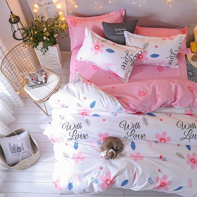 Light purple lily flower girls bedding set queen size 100%. princess white pink flower bedding sets