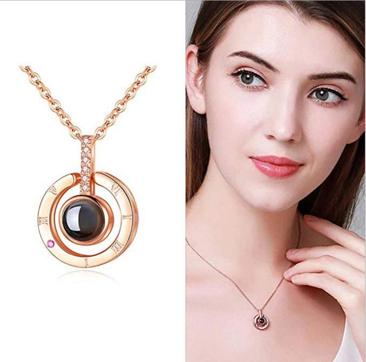 Wholesale Rose Gold Silver 100 Languages I Love You Projection Pendant