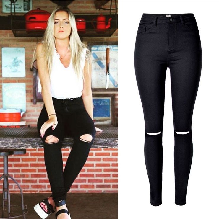 jeans preto rasgado feminino