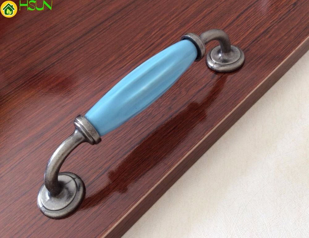 2019 5 Bule Ceramic Handles Kitchen Cabinet Pull Handle Knobs