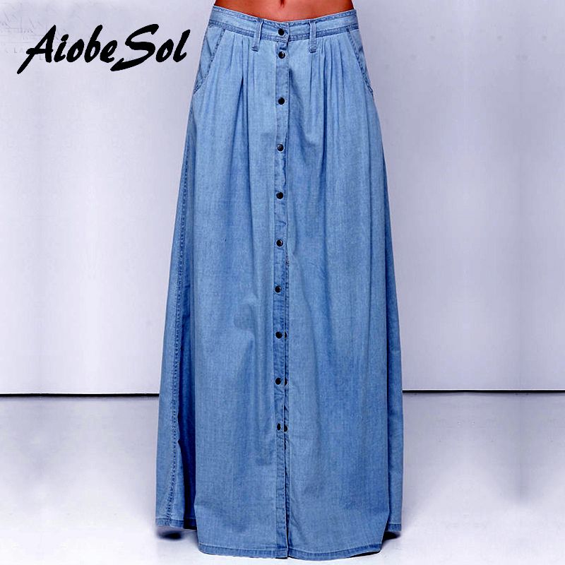 women's maxi denim skirts