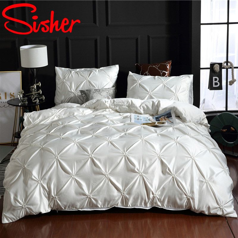 Soild Color Silk Bedding Set Luxury Twill King Size Duvet Cover