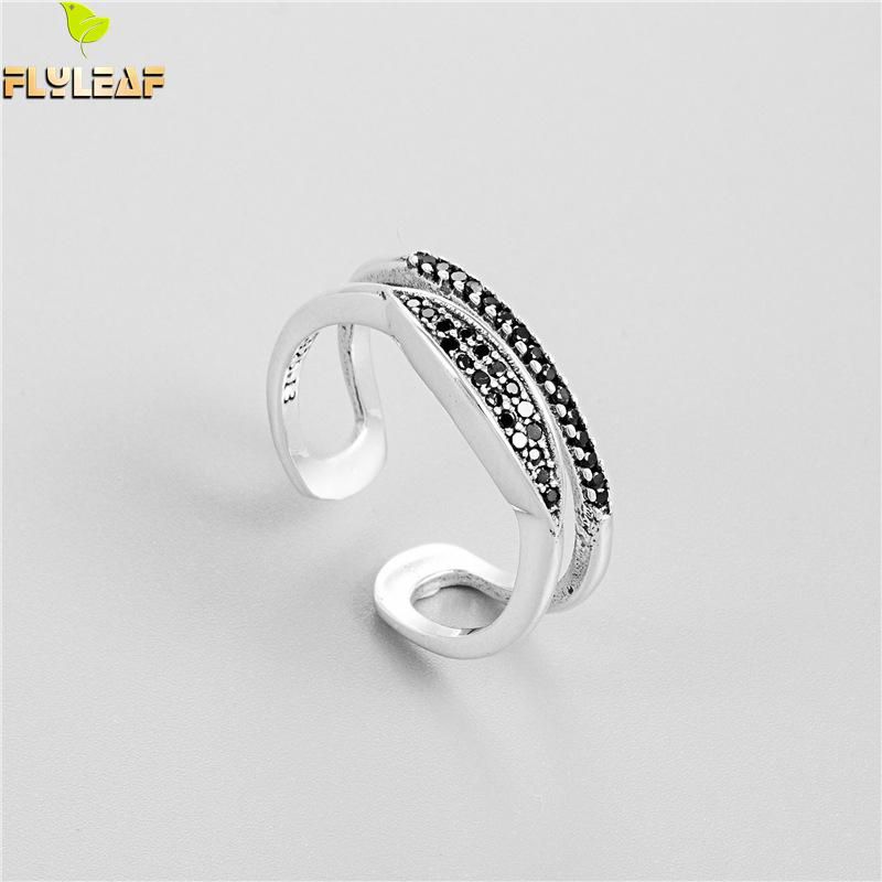 100/% Real 925 Sterling Silver Double Layers Women Opening Ring Fine Jewelry CZ