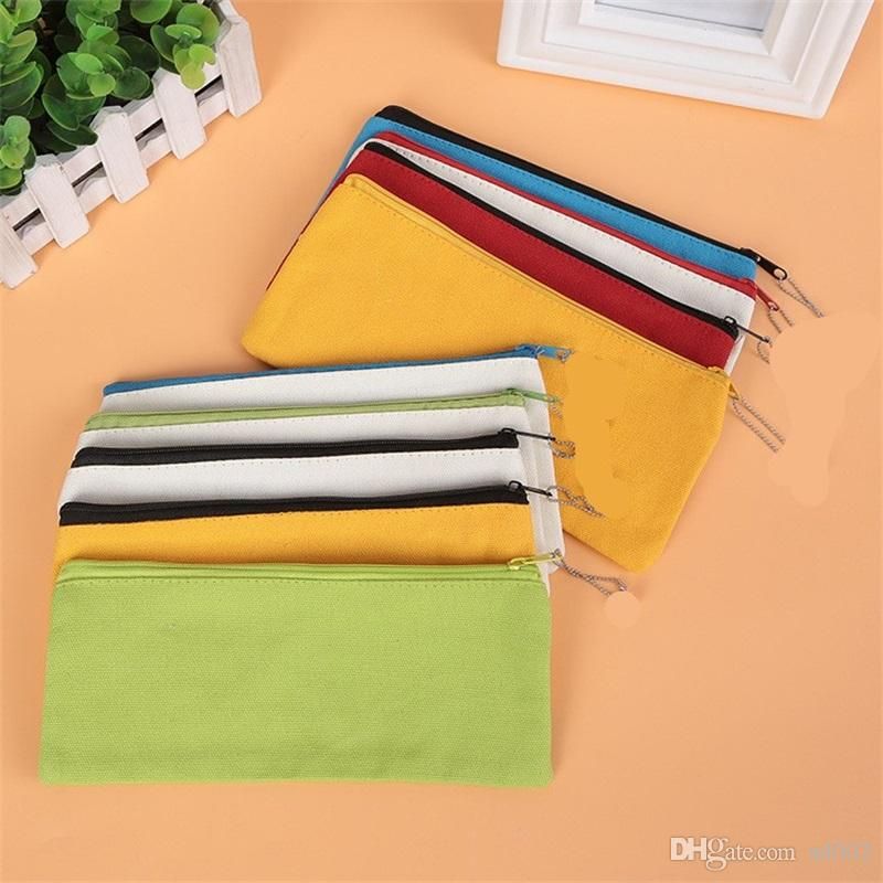2021 Student Canvas Pencil Case Zipper Pure Color Pen Box Oxford Cloth