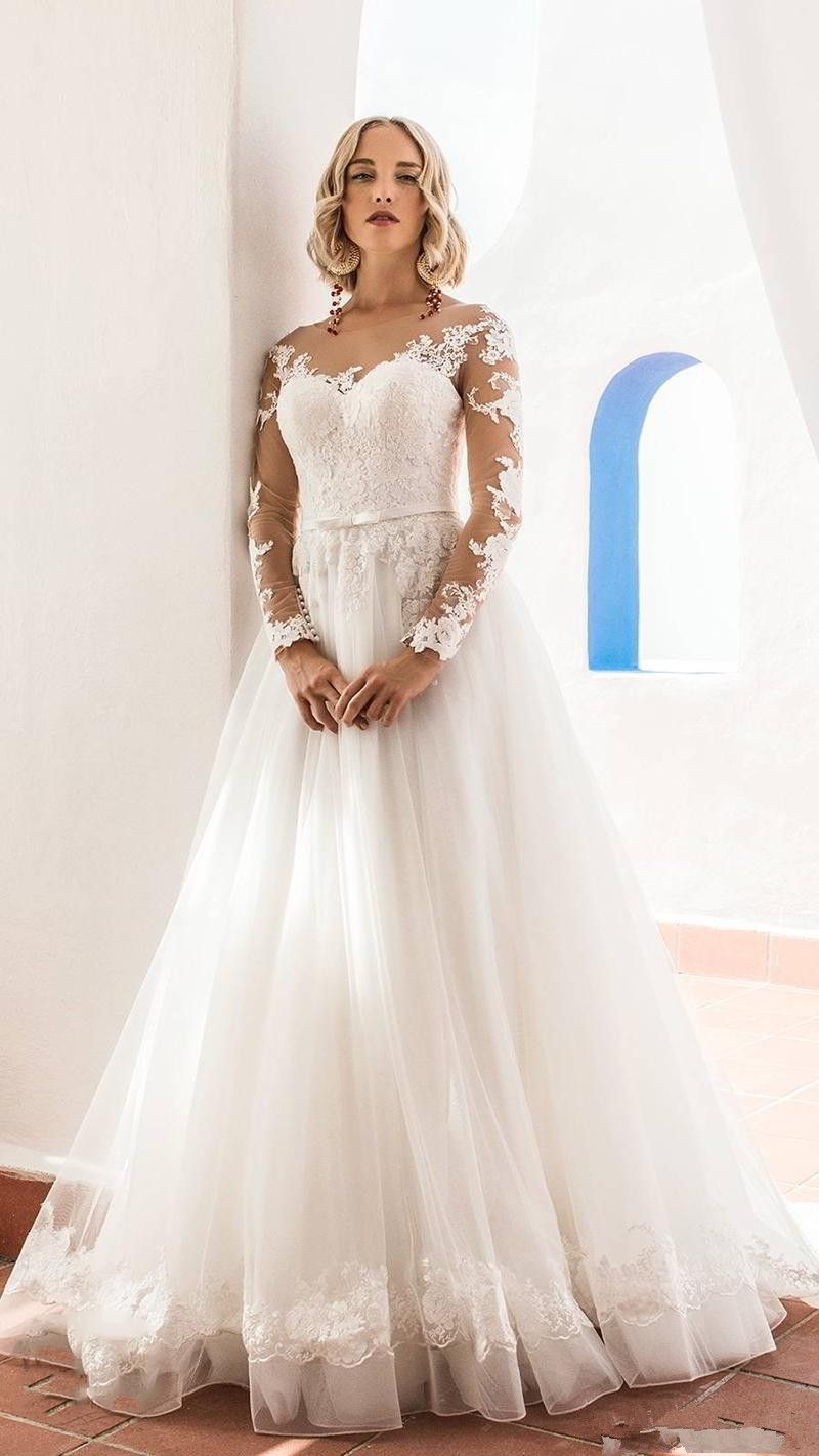 Discount 2020 A Line White Tulle Beach Cheap Wedding Dresses