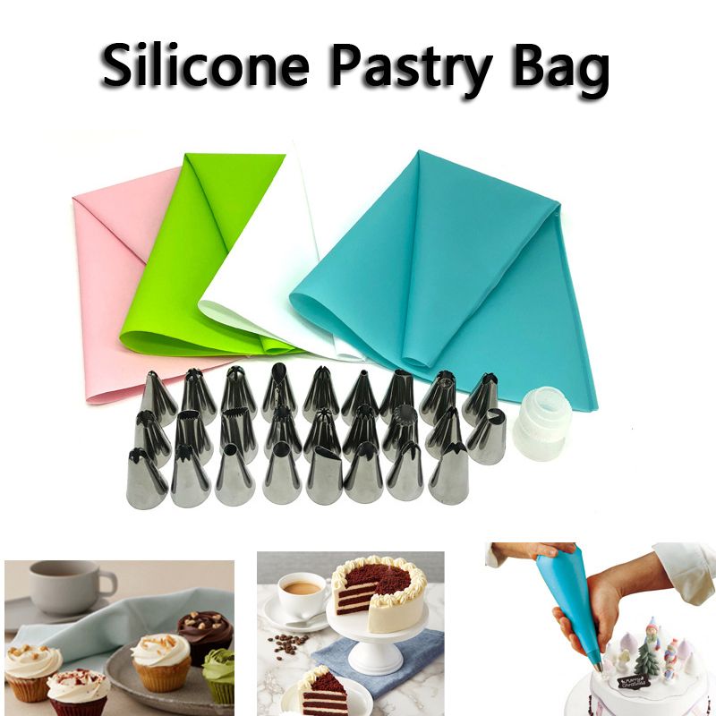 Silicone Icing Piping Cream Pastry Bag 24Nozzle Set Cake Decorating Baking Tools Silicone Icing Piping Cream Pastry Bag 24Nozzle Set Cake Decorating Baking Tools