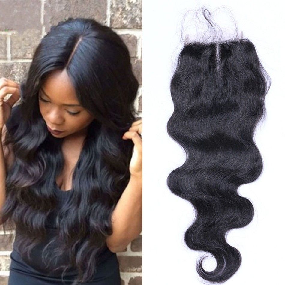 4x4 Top Lace Closure Indian Human Hair Body Wave Closures Middle