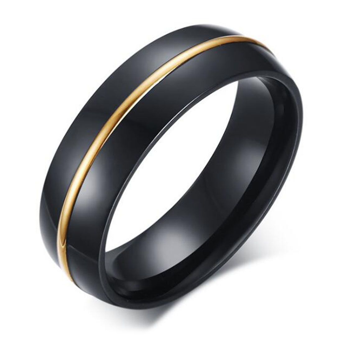 6MM Wide Mens Black Titanium Steel Wedding Band Ring Gold