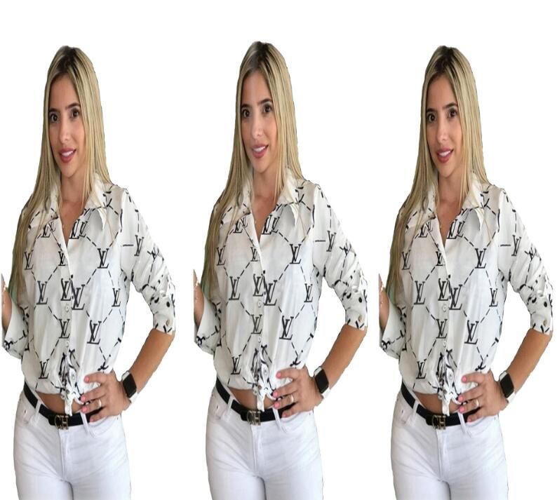 Louis Vuitton LV Shirt Mujeres Otoño Camisa Solapa Cuello Manga Larga  Vintage Camisas Tops Popular Marca Letra Imprimir Blusa Casual Mujer Ropa  Hococal Blanco Marrón De 58,2 €