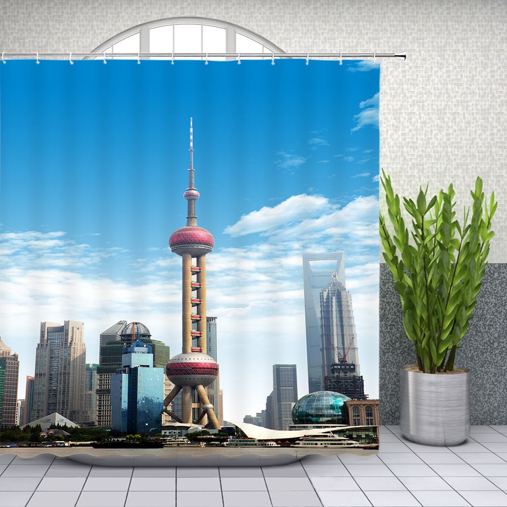 2020 City Scenery Shower Curtain Shanghai Pearl Of The Orient Bathroom Decor Waterproof Polyester Shower Curtains 69 X 70 Inch With Hooks From Party8 11 06 Dhgate Com