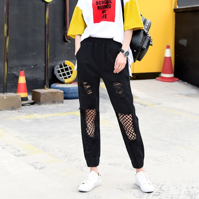 black ripped loose jeans