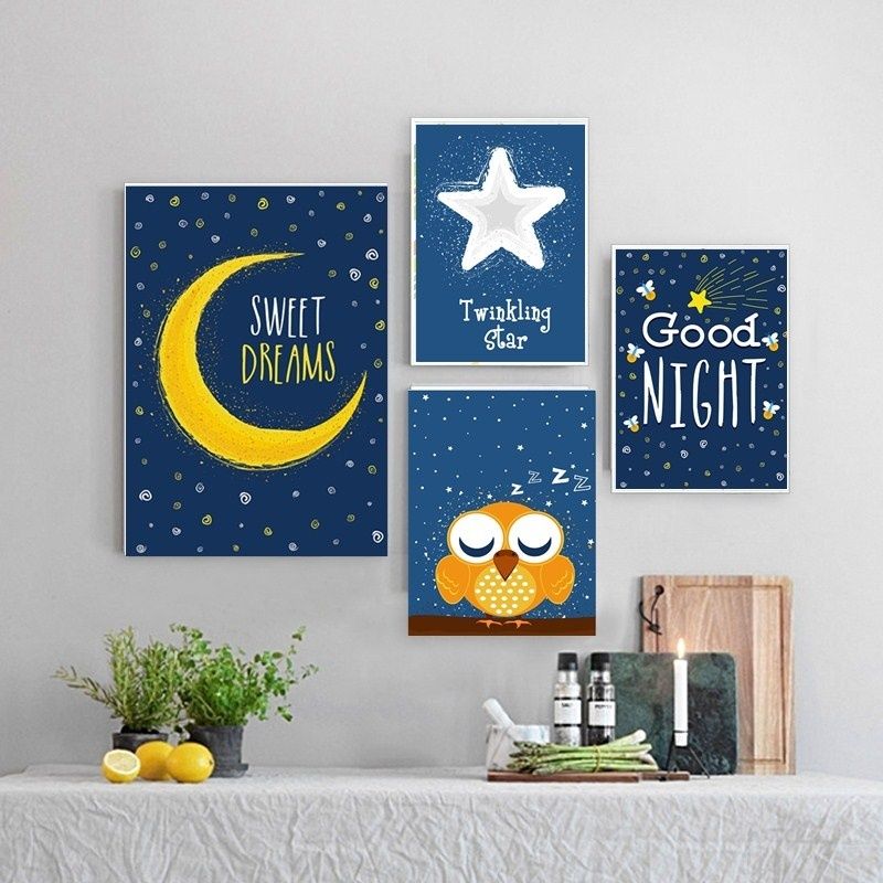 Nordic Cielo Nocturno de Dibujos Animados Buenas Noches Cotizaciones Pintura de la Lona Decoración de La Nordic Cielo Nocturno de Dibujos Animados Buenas Noches Cotizaciones Pintura de la Lona Decoración de La