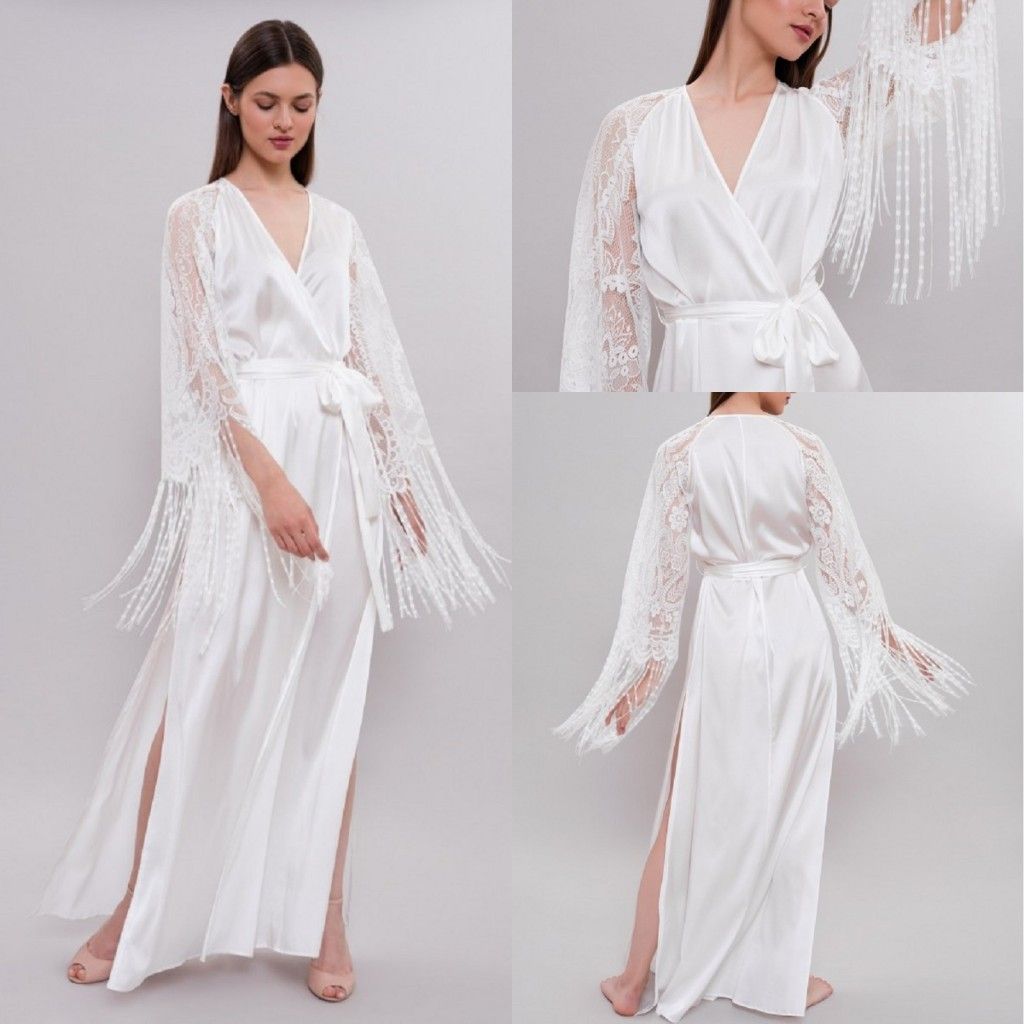2020 White Bridal Bathrobe Full Length Lingerie Nightgown Pajamas