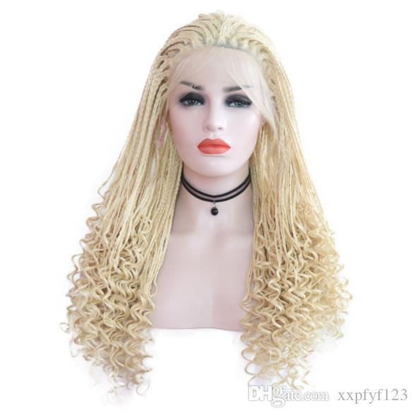 Blonde Dreadlock Hair Black Wig Braided Hair With Curly Glueless