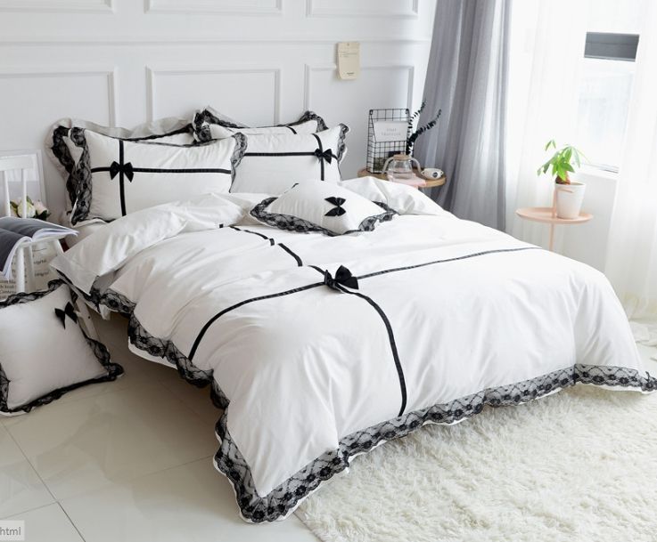 Luxury Bedding Sets King Queen Size, White Lace Duvet Cover Double