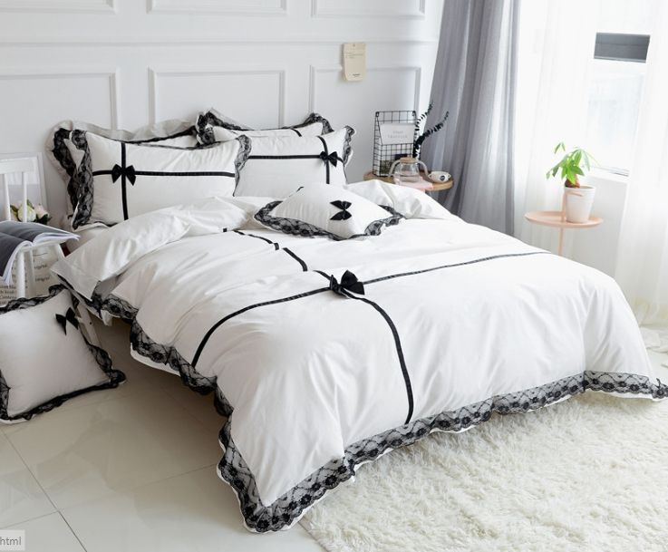 Cotton Princess Pink White Grey Black Lace Girls Home Luxury Bedding Sets King Queen Size Ruffle Duvet Cover Set Bed Sheets Kit From Queenbedding 158 8 Dhgate Com Cotton Princess Pink White Grey Black, Luxury Bedding Sets King White