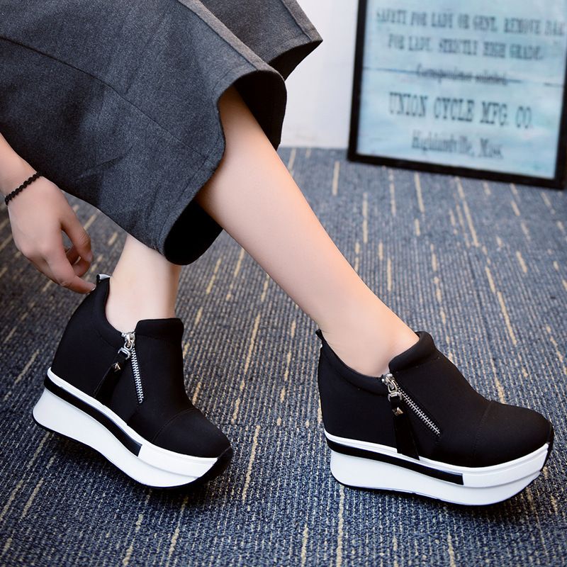 Diseñador de zapatos de vestir para mujer Incremento del talón casual Zipper lateral Plataforma Calzado