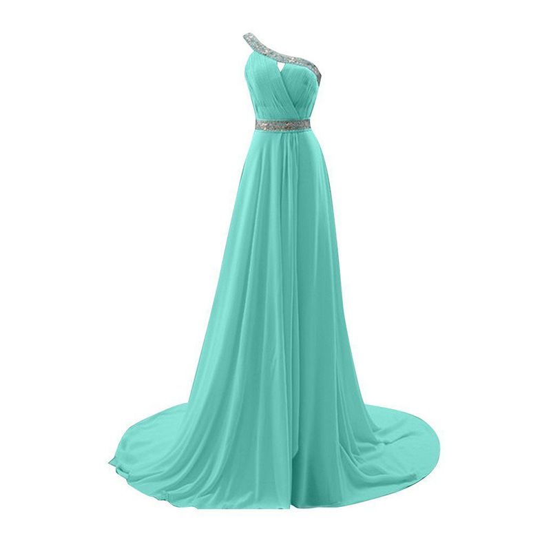 Elegant One Shoulder Chiffon Tiffany Blue Bridesmaid Dresses A Line ...