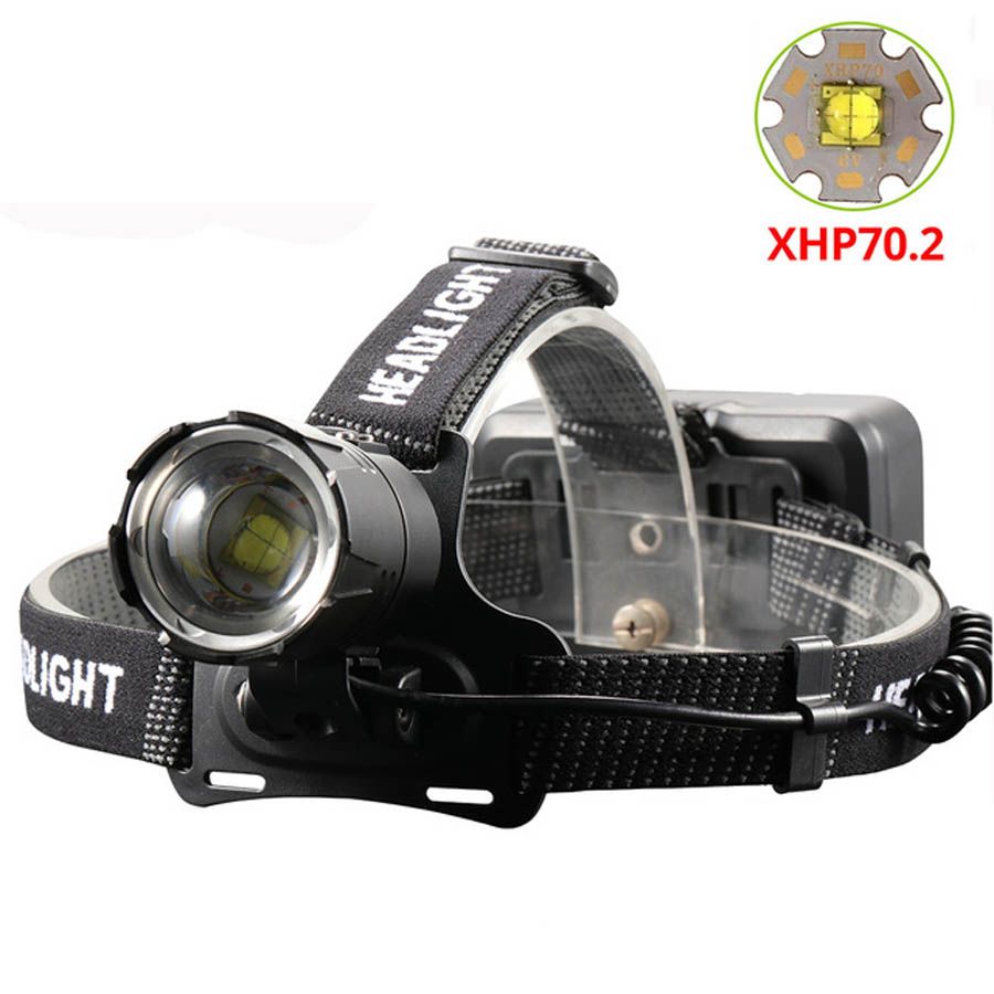 Zoom Headlamp LED XHP70.2 Super Bright Headlight USB Chargeable Torch Camping