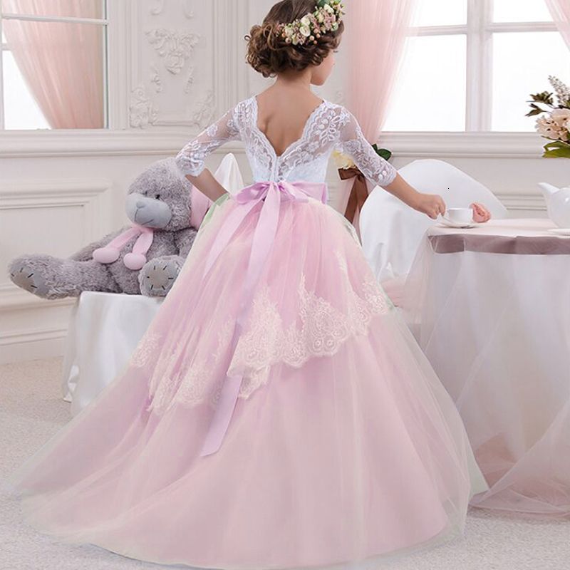 Vestido Elegante Para Espalda Para Bodas Vestidos Largos De Encaje Noche Para Niñas Comunión 2018 Vestidos De Fiesta De Princesa Rosa 6 14 De 32,81 € | DHgate