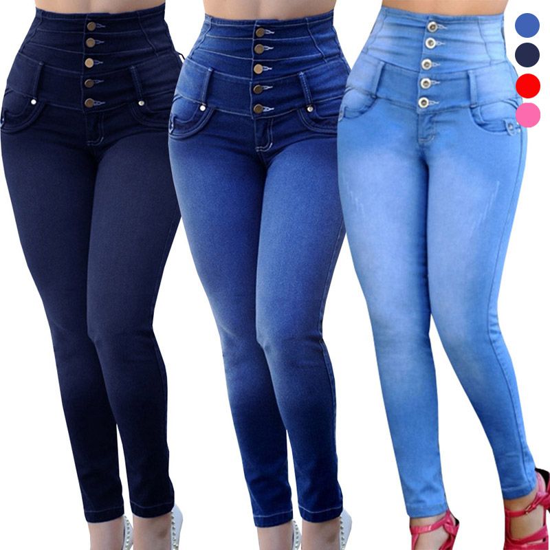 Compra Pantalones De Lápiz De Moda Delgada Denim De Longitud Completa Jeasn  Jeasn Femme Botón Multi Botón Sexy Sexy Butt Lift Grossening Jeans Mujeres  Barato | Entrega Rápida Y Calidad | Es.Dhgate