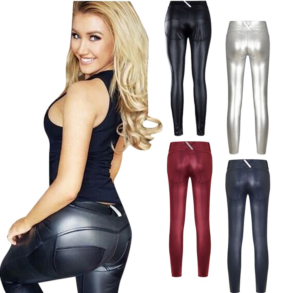 Hot Fashion Women Leather Pants Elastic 