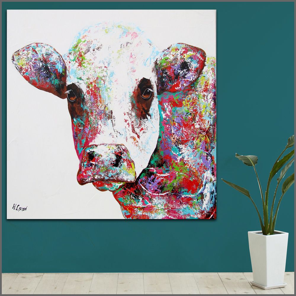 Acheter 1 Piece Mur Art Peinture Moderne Colore Peinture A Lhuile Animale Sur La Toile Vivid Couleurs Animal Vache Peinture A Lhuile No Frame De 22 14 Du Solutionwinni Dhgate Com