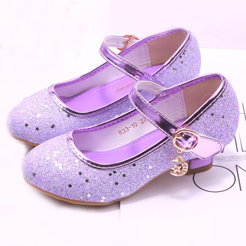 Girl Heels Pink Sandals Princess Shoes Sequin Dance Shoes Sandal Size 27-37