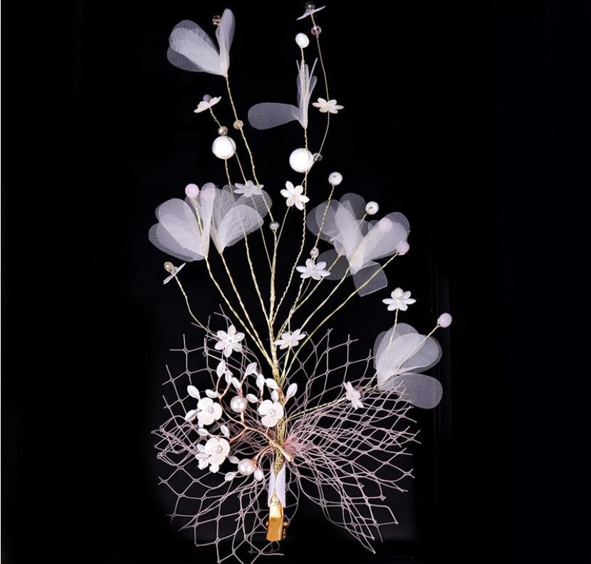 New Rhinestone Flower Hair Clips White Wedding Dress Accessories