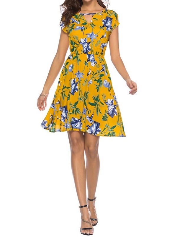 blue yellow floral dress