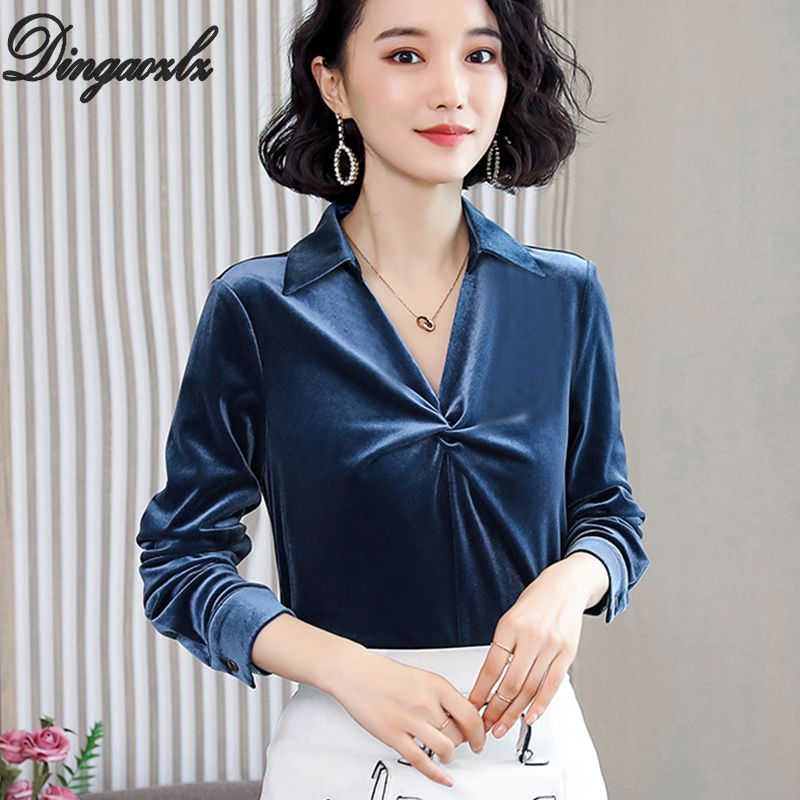 Compre Las Mujeres Coreanas De Terciopelo Dingaozlz Oro Tops 2019 Nueva  Moda De Manga Larga Blusa Elegante Casual Camisa Femenina De La Oficina De  Color Sólido A 18,9 € Del Fangfen | Es.Dhgate.Com
