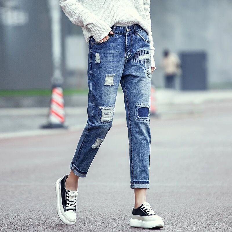 Acquistare Jeans Da Donna Estate Strappato Pantaloni Strappati Holey Patch  Denim High Straight Cotton Woman Donna Casual Economico | Consegna Veloce E  Qualità | It.Dhgate