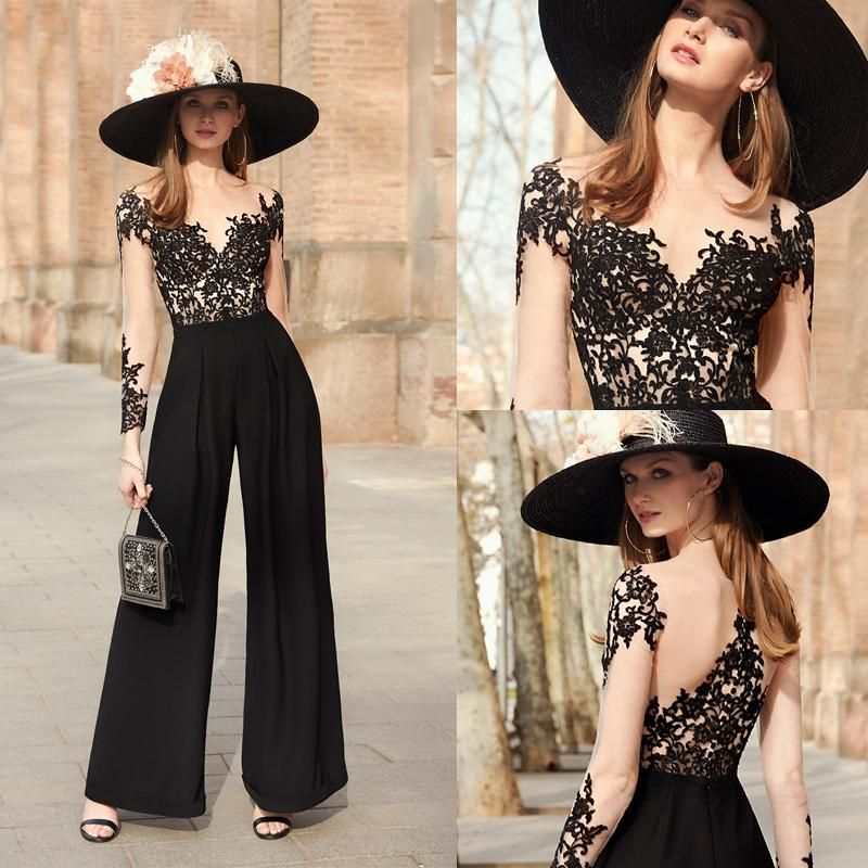 black evening jumpsuit with sleeves