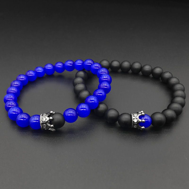 Corona bolas de piedra pulseras brazaletes reina Pareja pulsera los amantes de ella y de él joyería hecha a mano
