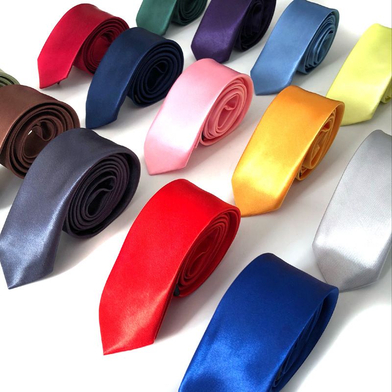 Men’s Boys Slim Skinny Solid Color Plain Satin Tie Necktie