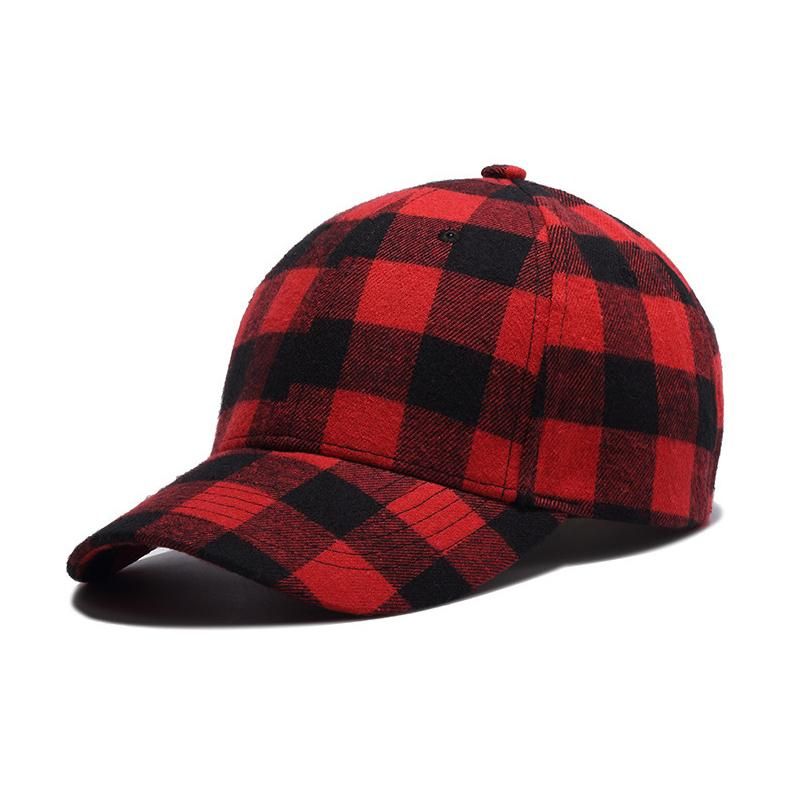 red and black plaid baseball cap