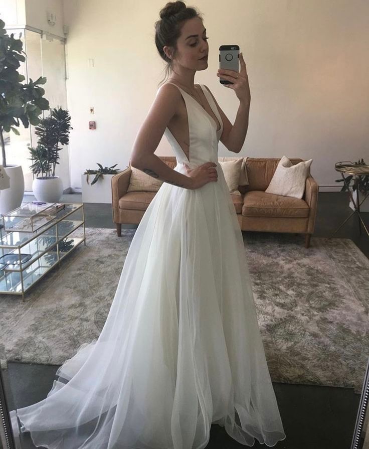 deep v satin wedding dress