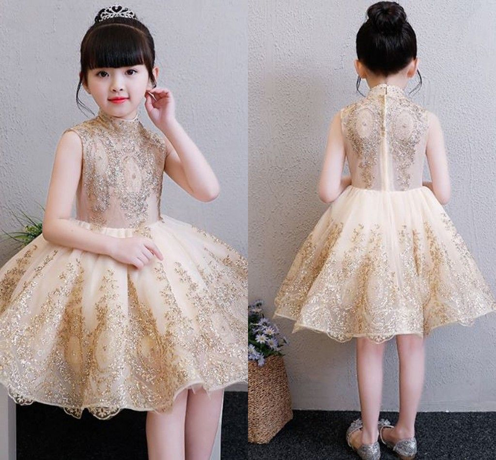 gold lace flower girl dresses