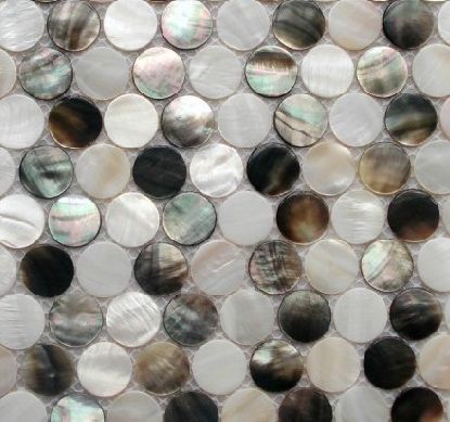 Azulejo redondo blanco de n/ácar con dise/ño de mosaico para ba/ño o cocina